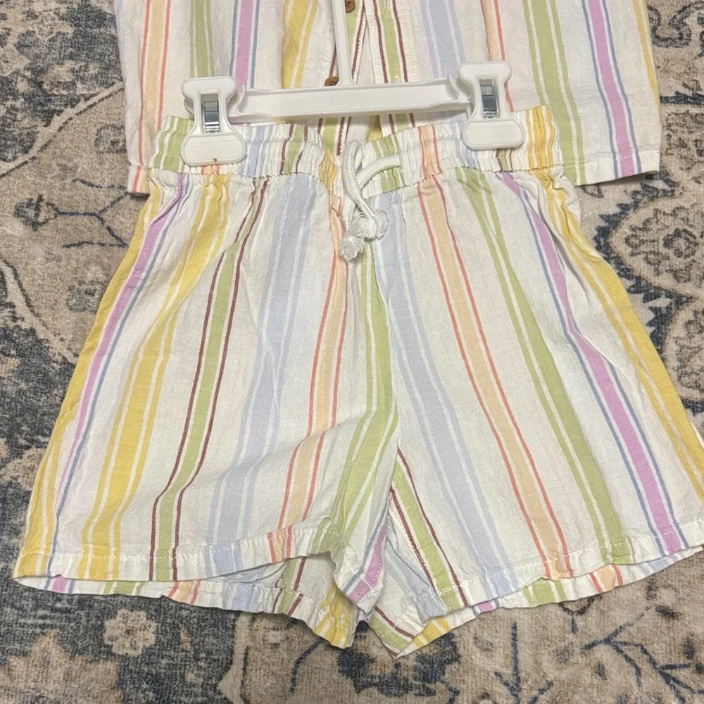 Kids Striped Short Linen Set - Multicolor